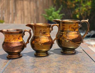 Beautiful Vintage Copper Lustreware Pitcher Set – Set of 3