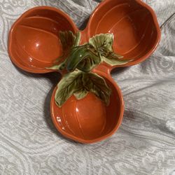 Home & Garden Pumpkin Divided Condiment Dish.