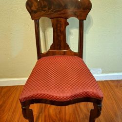 Flame Mahogany Antique Civil War Carved Upholstered Side Chair
