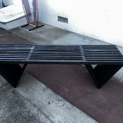 Mid-Century Style Black Slat Bench, Dark Gray