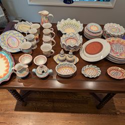 hand painted ceramic Pottery dinnerware set by MacKenzie-Childs