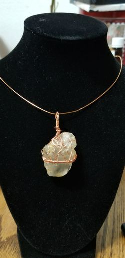 Healing crystals quarts copper wrapped pendant