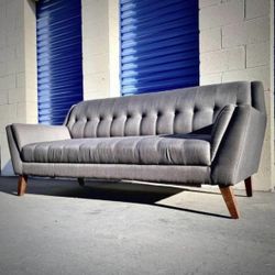 Gray Mid-Century Modern Tufted Sofa