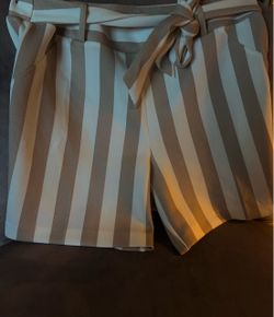 Beige & White Striped Shorts