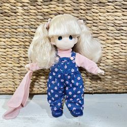 Precious Moments Blonde Pony Tails Blue Overalls 12 in.  Cindy Doll