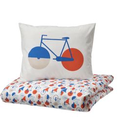 Ikea Sportslig Duvet Cover & 1 Pillowcase Bicycle Pattern Twin White Blue