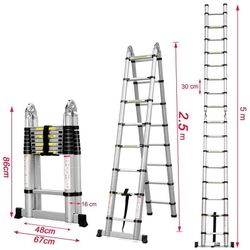 2.5m + 2.5m (5m / 16.5ft) Aluminum Type A Lightweight Multi-Purpose Folding Ladder, Supports 330 lbs