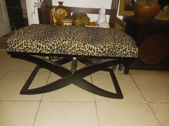 GORGEOUS LEOPARD PRINT WITH NAIL HEADS AN BLACK WOOD BASE 38INWD BY 16INHT ...25 FIRM