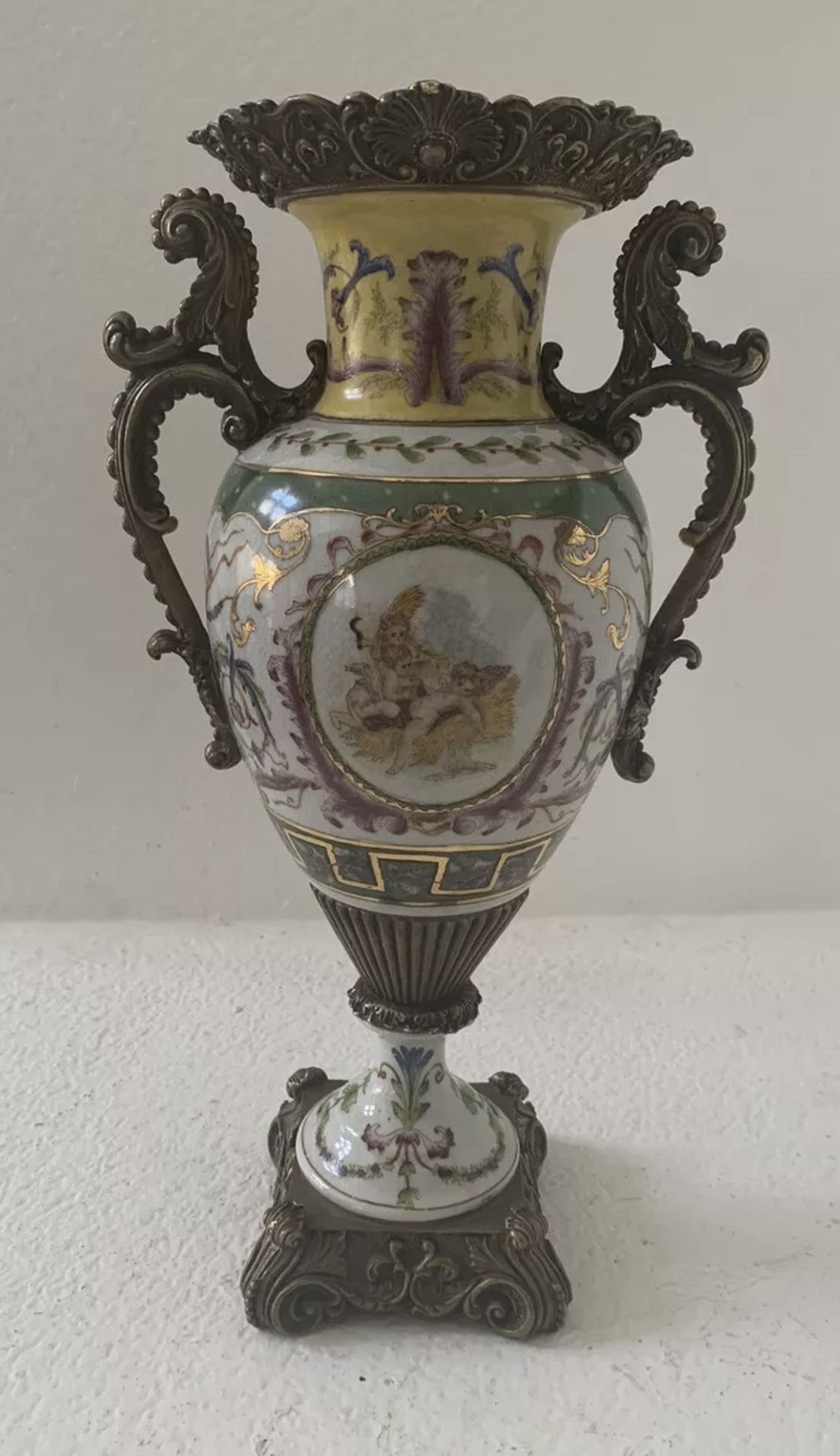 Antique Porcelain And Bronze Vase 14”inch Tall