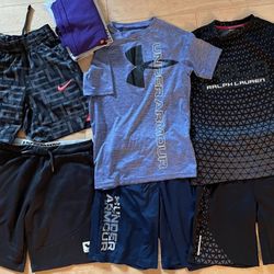 Lot Of Boys Kids 4 Shorts And 4 t Shirts 7-8yo Nike Polo RL Under armore