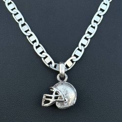 Sterling Silver FOOTBALL HELMET 3D Pendant/Charm with mariner 18” chain