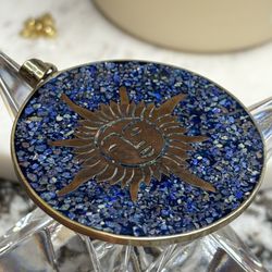 1970s Vintage Sun/Moon Medallion Pendant Lapis Azurite Chip Inlay