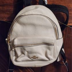 Pre-owned Coach Mini Charlie Backpack Cream Pebble Leather A1757 F38263 - Minor Interior Cleaning Needed