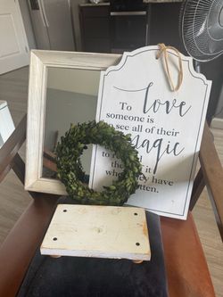 Farmhouse Home Decor Set with Sign and Mirror