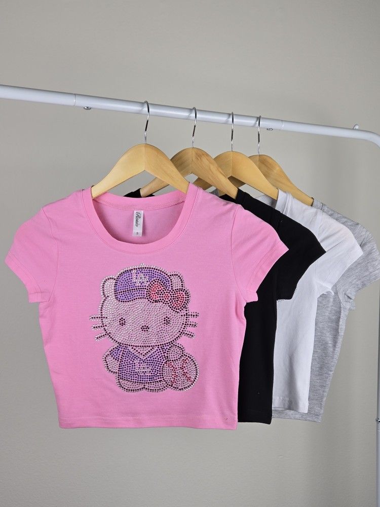 Hello Kitty Dodgers T-shirt Crop Top Rhinestone