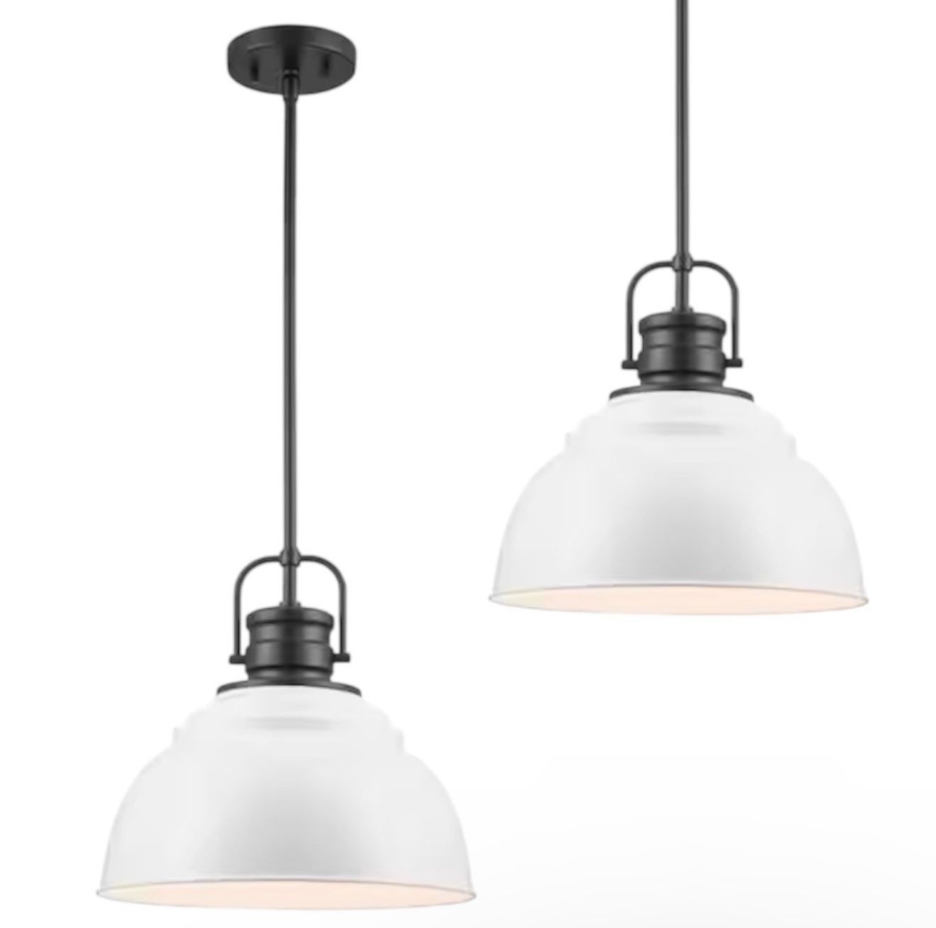 Set Of 13” 1-Light Black/White Farmhouse Pendant Light Fixture with Metal Shade