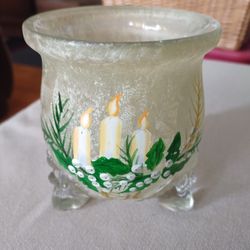 HAND PAINTED CHRISTMAS GLASS CANDLE HOLDER