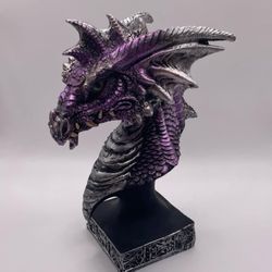 Small Purple Dragon Head Figurine — Fantasy / Medieval Décor 