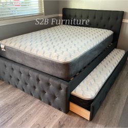 Full Twin Charcoal Trundle Bed With Ortho Mattress Included 