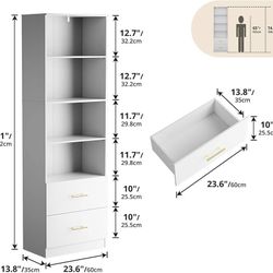 74.1'' Bookshelf,Tall Bookcase with Drawers, 4-Tier Open Bookshelf with Adjustable Storage Shelves,23.6 Inches Wide Floor Standing Bookcase for Home O