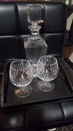 Crystal decanter and brandy glasses