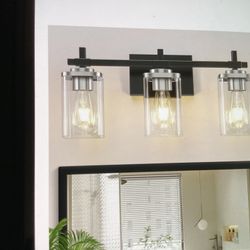 3 Light Black and Brushed Nickel Bathroom Light Fixture