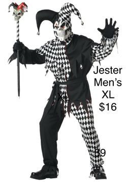 Jester Joker Men’s Clown Scary Horror Costume Halloween XL