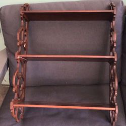 Vintage Edwardian Mahogany Wood Tea Cups And Saucers 3 Tier Shelf 1950 / 1960    22 X16 1/2 Inc