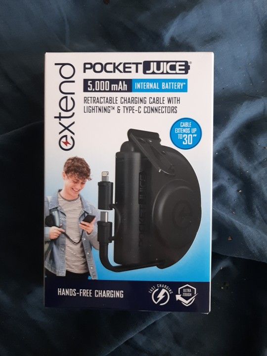 Extend 5K Portable Charger, 5,000mAh Power Bank with 27.5in. Charging Cable