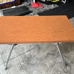 Brown Wooden Desk With Chrome Legs 