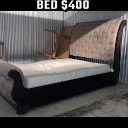 Queen Size Sled Bed frame And Mattress