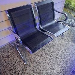 2 Seat Metal Office Chair / Bench With Back