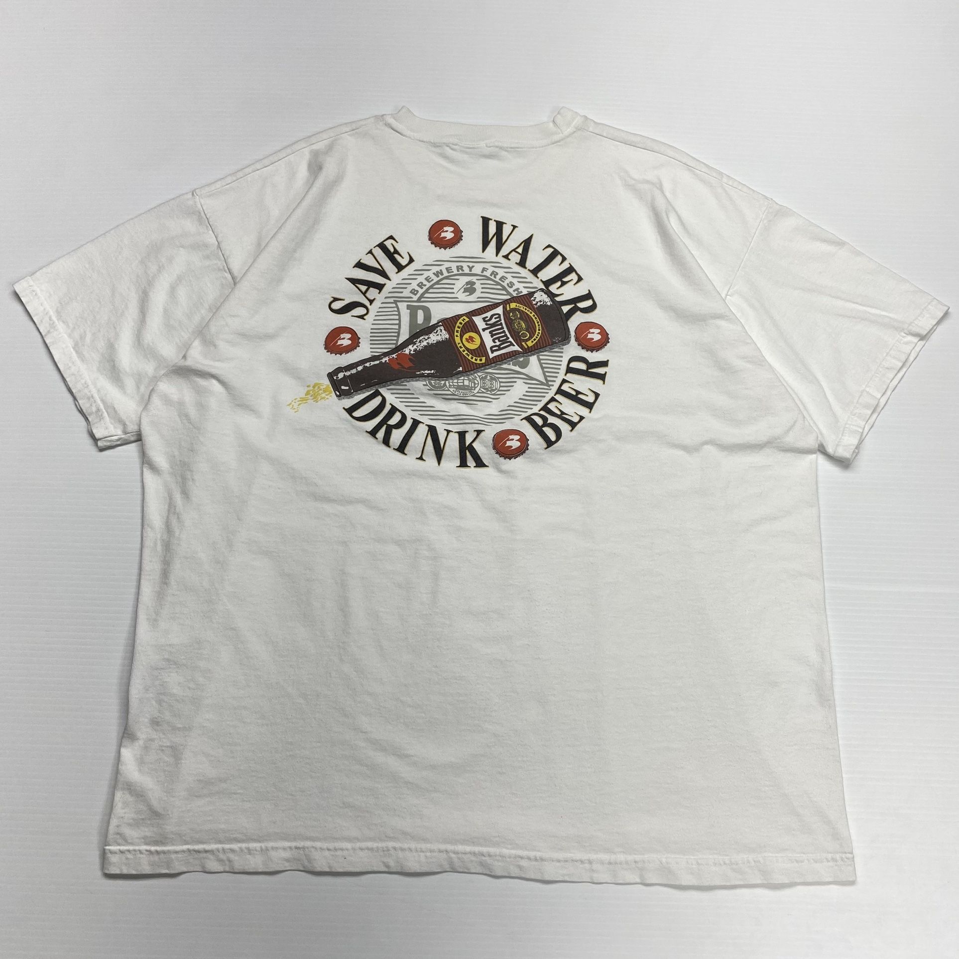 Vintage Banks Beer Save Water Drink Beer White Graphic T-Shirt Size 2XL