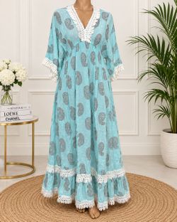 Paisley Print Maxi Dress with Tassel Trim One size XS to L