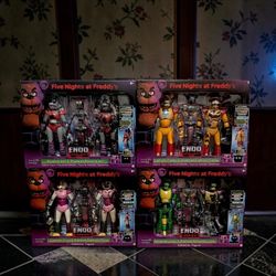 4 FNAF Endo Series Wave 3 Glamrock Complete Set Shattered Freddy, Roxy, Chica, Gator