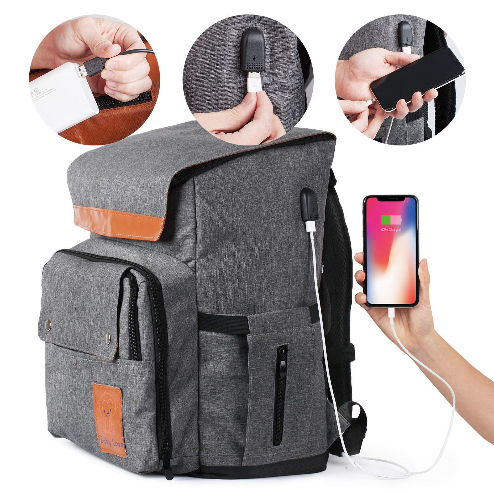 Travel Diaper Backpack Bag with USB Charging Slot