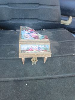 Vintage Enamel Grand Piano Shaped Music Box