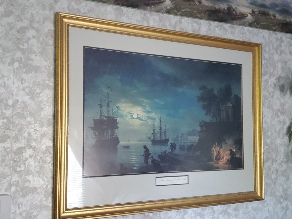 The Night, A Seaport by Moonlight by Vernet (La Nuit, Un Port Au Clair De Lune) framed art painting