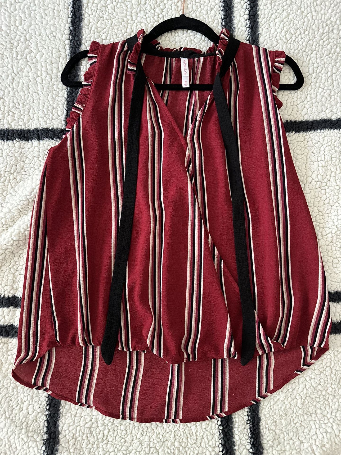 Red Striped Sleeveless Blouse