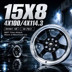 🔥 15X8 MST Time Attack Black W/Machined Lip Wheels 🔥