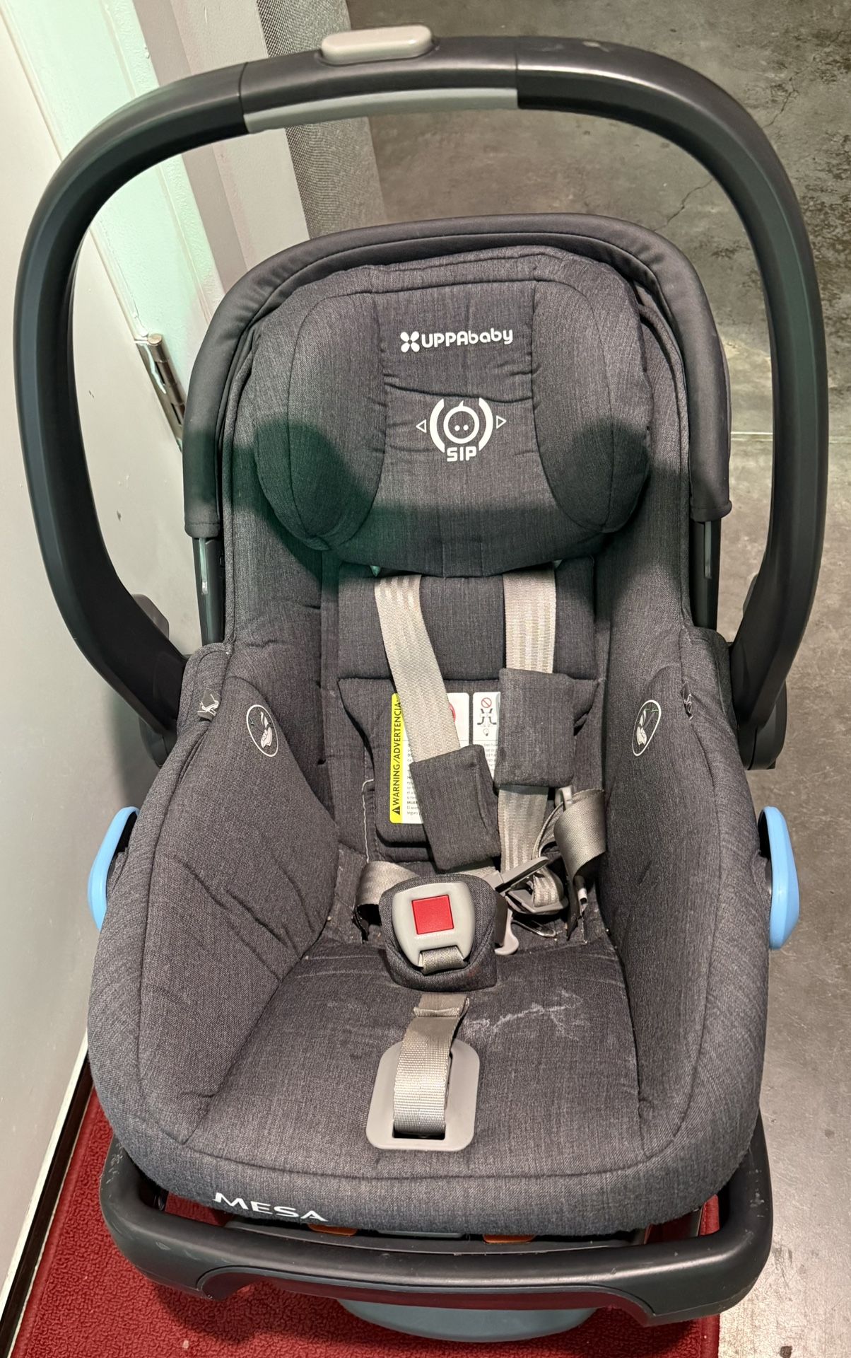 Uppa Baby Set: Car Seat, Base, Stroller Base For Car Seat And A Red Stroller Seat