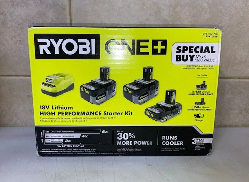 Ryobi ONE Plus 18V Lithium HIGH PERFORMANCE Starter Kit (+ Free 2nd Charger)
