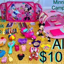 $10 For All 🎀 Disney Minnie Mouse Camper & 20 accessories & portable lap desk with color pencils,et