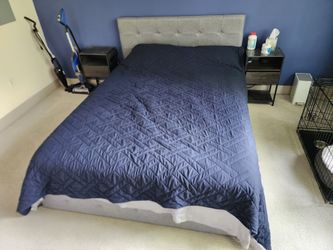 Queen Upholstered Storage Bed Frame, Headboard + 4 Drawers (Allewie)