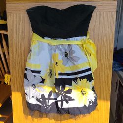 Trixxi Strapless Summer Dress, Black White And Yellow  Size 3