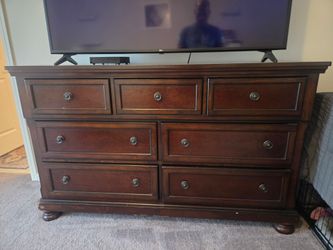 5 piece bedroom set- solid wood, cherry finish.