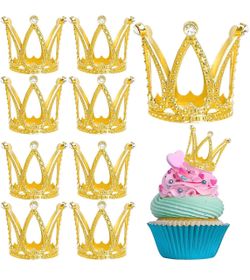 Mini Gold Crown Cupcake Toppers Set
