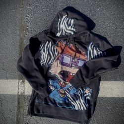 1/1 Rugrats Tapestry/ Zebra Print Patched Hoodie