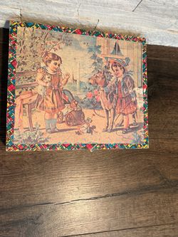 Antique Victorian Picture Blocks Puzzle Set Wooden Box Early 1900 Late 1800 Cube