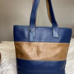 NWT Coach 9348 Legacy Rugby Stripe Tote Blue/Brown Leather Colorblock Vintage
